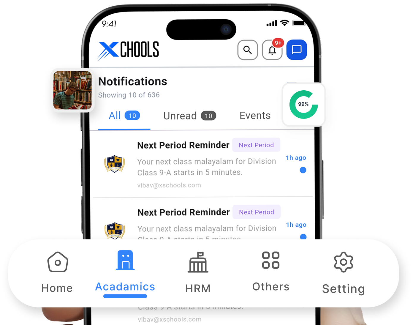 White labeled application mockup showing school branding